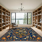 Ornate Gold Chrysanthemum Midnight Floral Rug