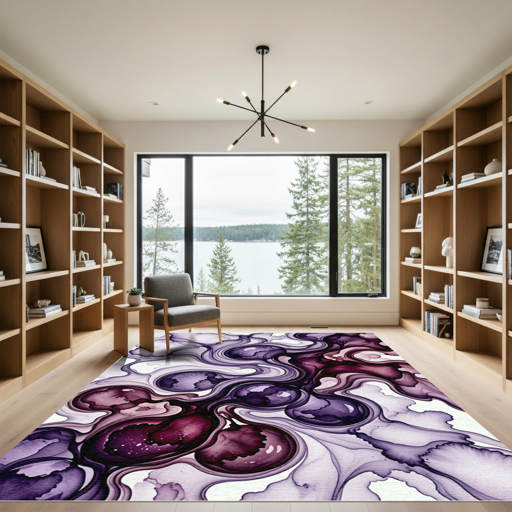 Abstract Plum Ink Flow Swirl Rug