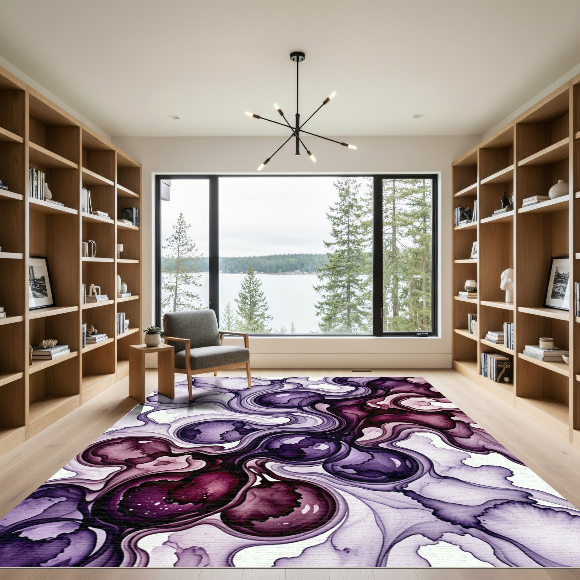 Abstract Plum Ink Flow Swirl Rug