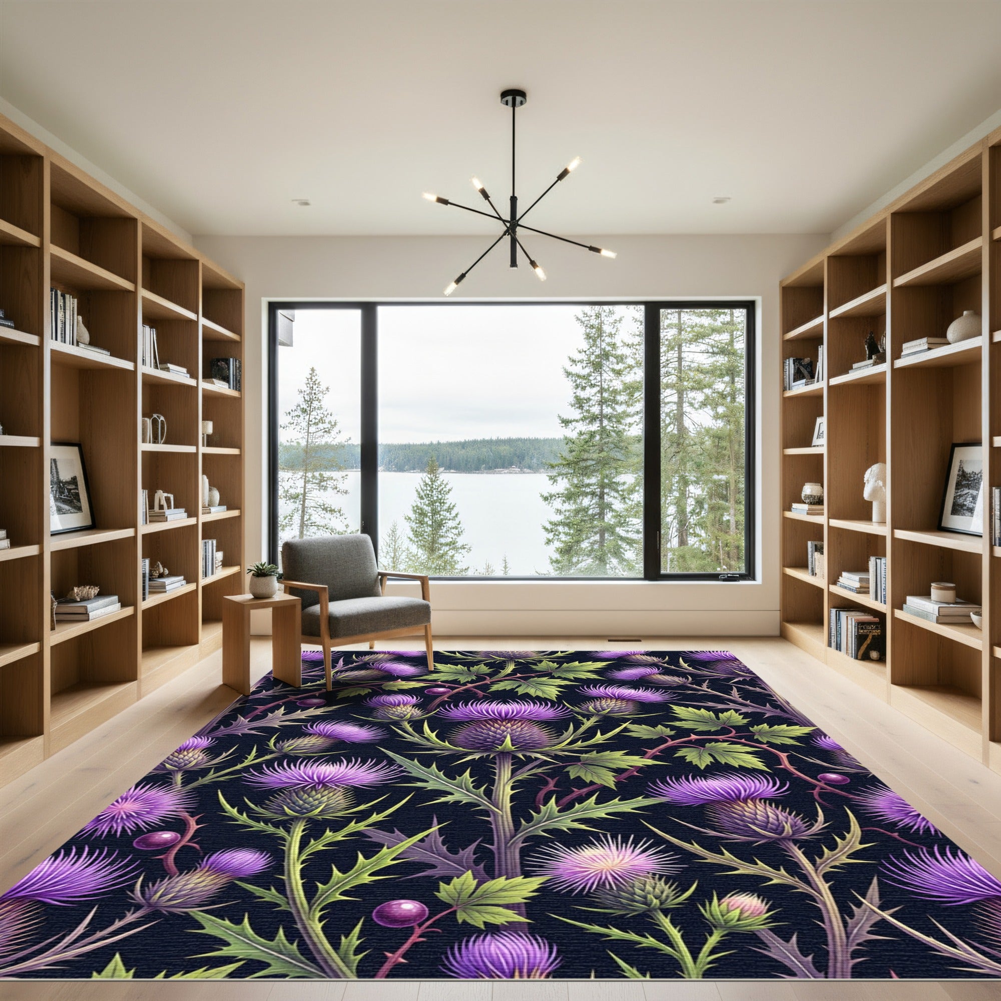 Vibrant Purple Thistle Botanical Garden Rug