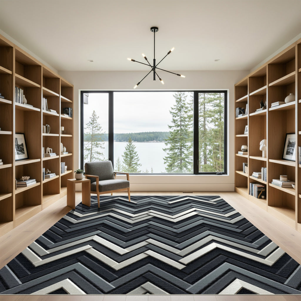 Charcoal Gray Chevron Interlock Rug