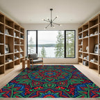 Vibrant Red and Blue Floral Mandala Rug