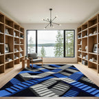 Abstract Blue White Geometric Staircase Illusion Rug