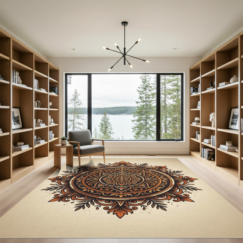 Intricate Rust Copper Floral Medallion Rug
