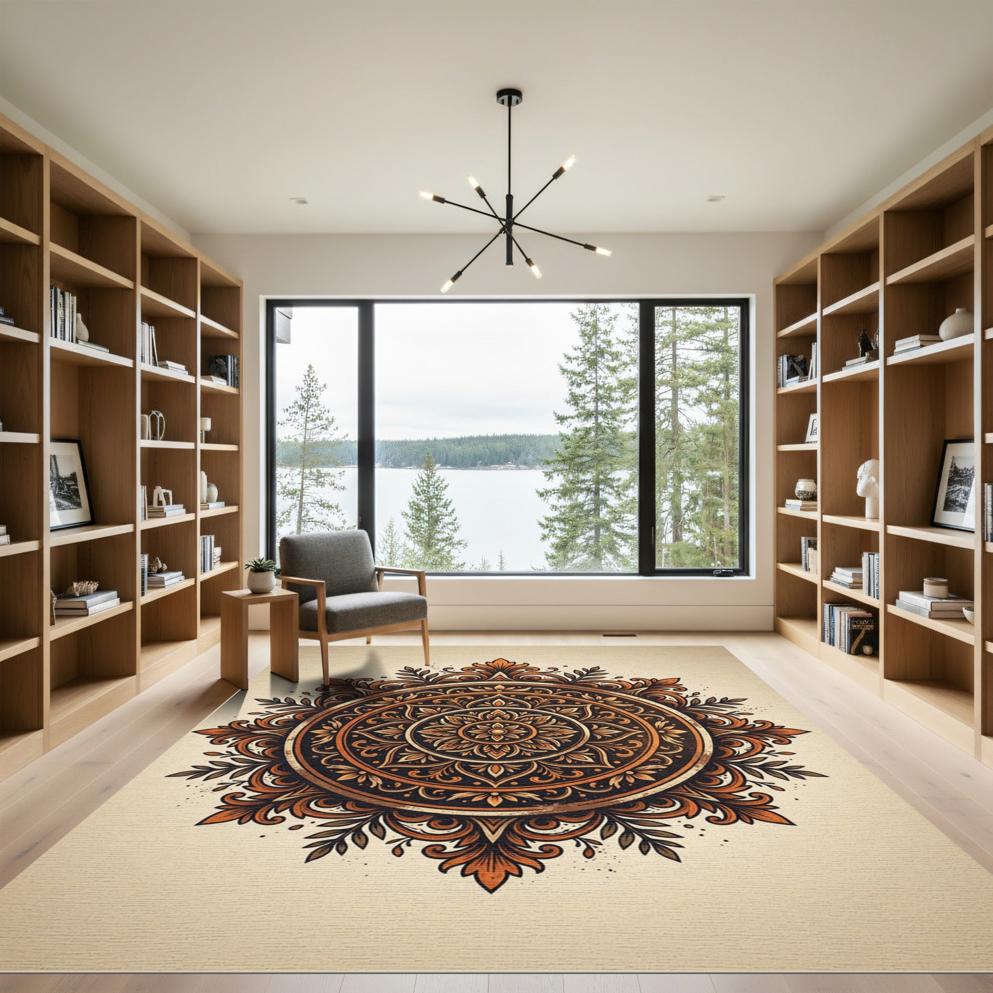 Intricate Rust Copper Floral Medallion Rug