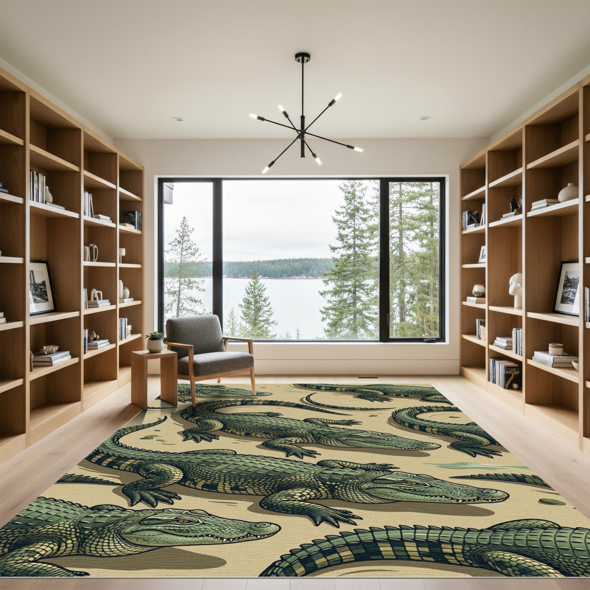 Alligator Reptile Green Safari Illustration Rug