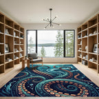 Deep Blue Swirling Kraken Tentacle Art Rug