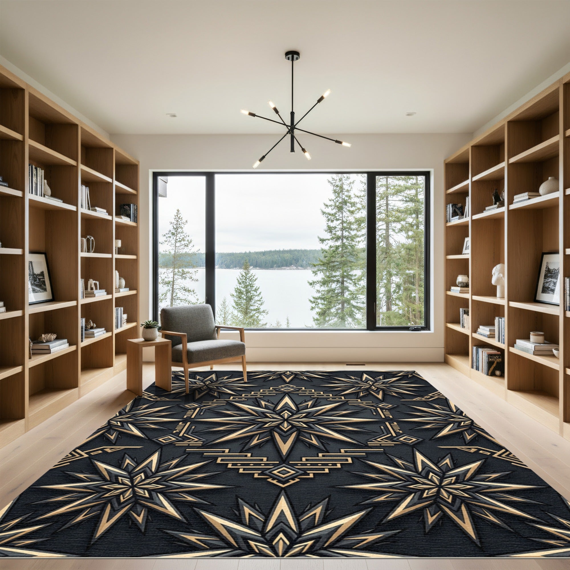 Midnight Gold Geometric Celestial Star Rug