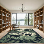 Forest Wildlife Stag Sage Green Meadow Rug