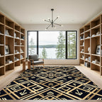 Art Deco Gold Geometric Black Rug