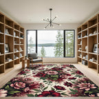Deep Berry Floral Botanical Arrangement Rug