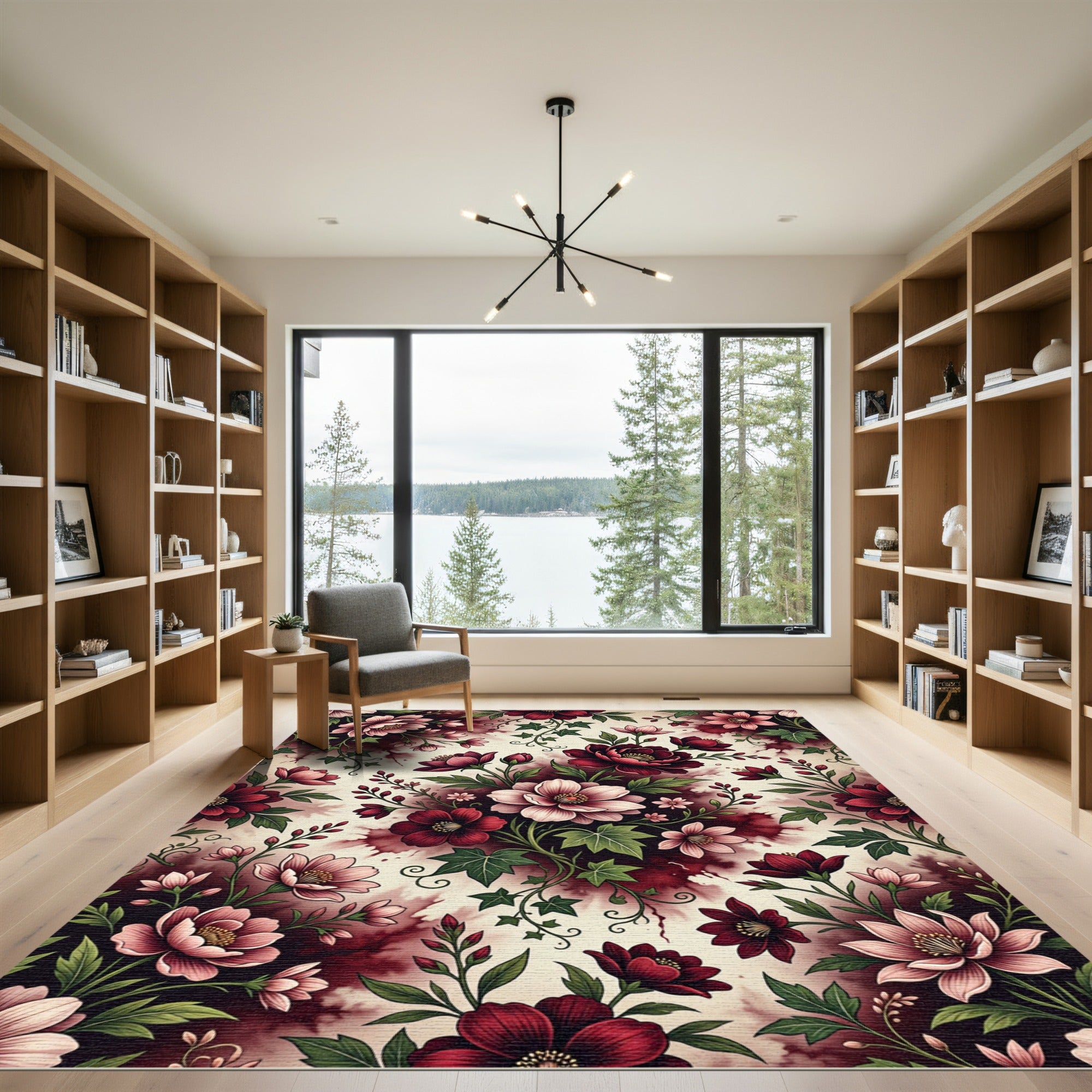 Deep Berry Floral Botanical Arrangement Rug