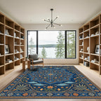 Midnight Blue Golden Floral Medallion Rug
