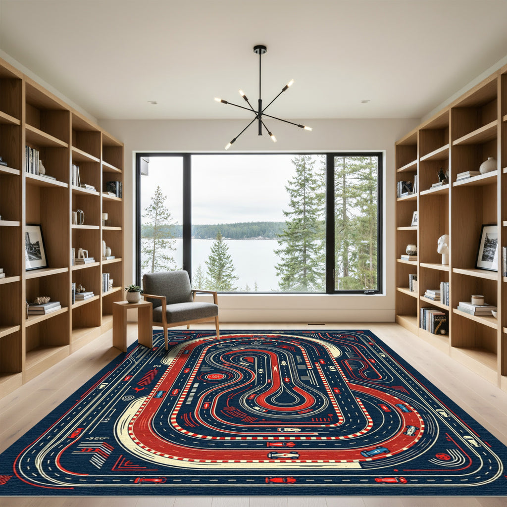 Retro Race Track Geometric Circuit Art Rug