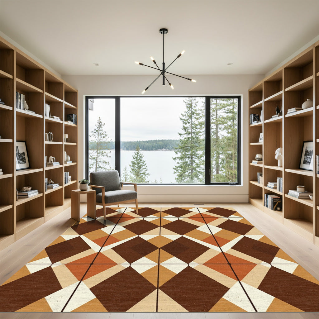 Mid Century Earth Tone Geometric Diamond Rug