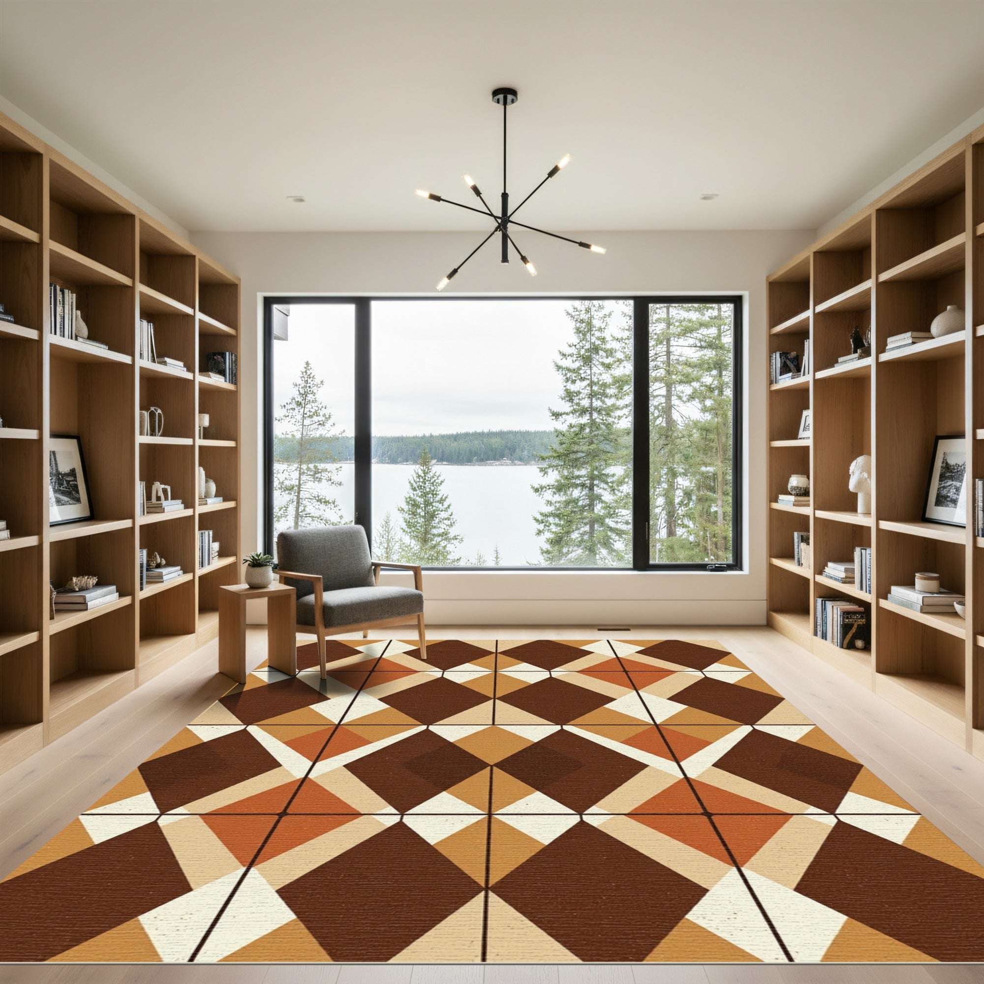 Mid Century Earth Tone Geometric Diamond Rug
