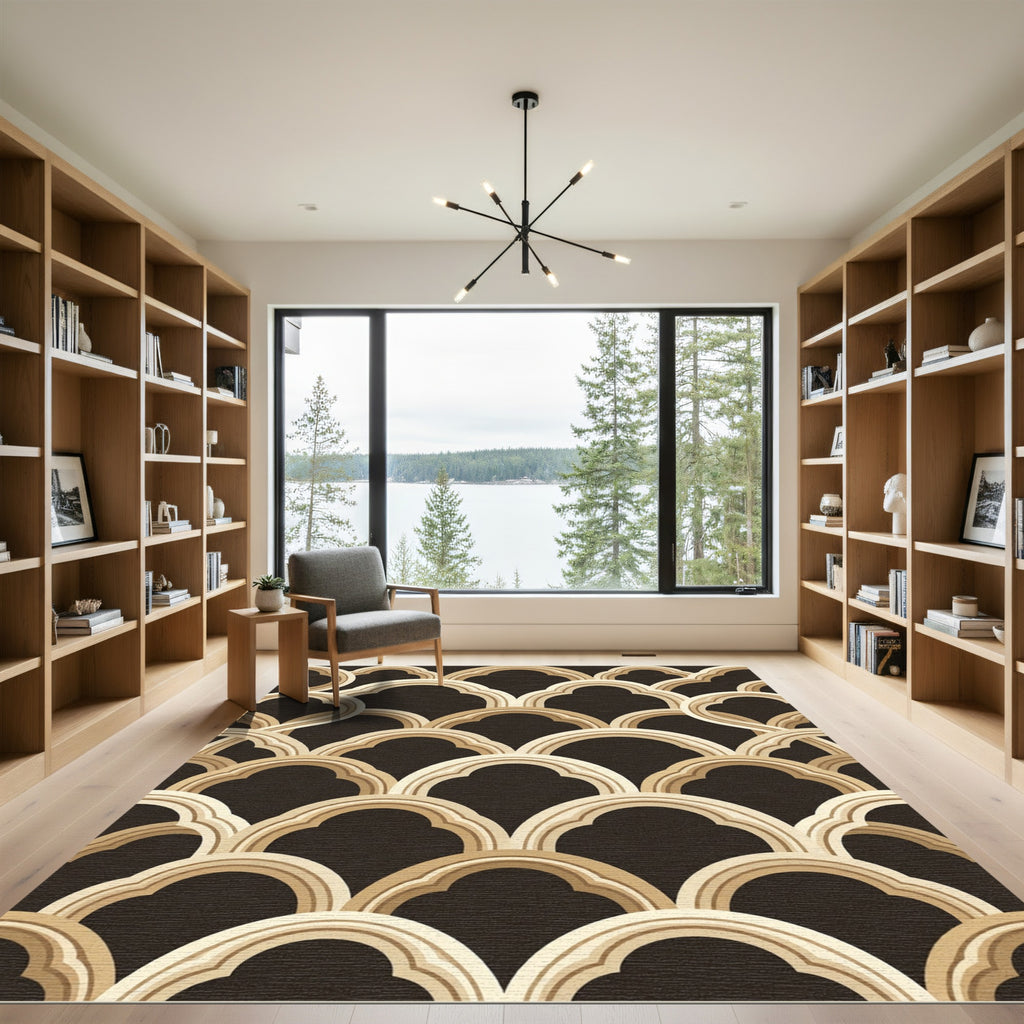 Elegant Beige Arched Scallop Neutral Geometry Rug