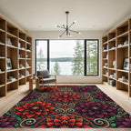 Crimson Burgundy Floral Medallion Arrangement Rug