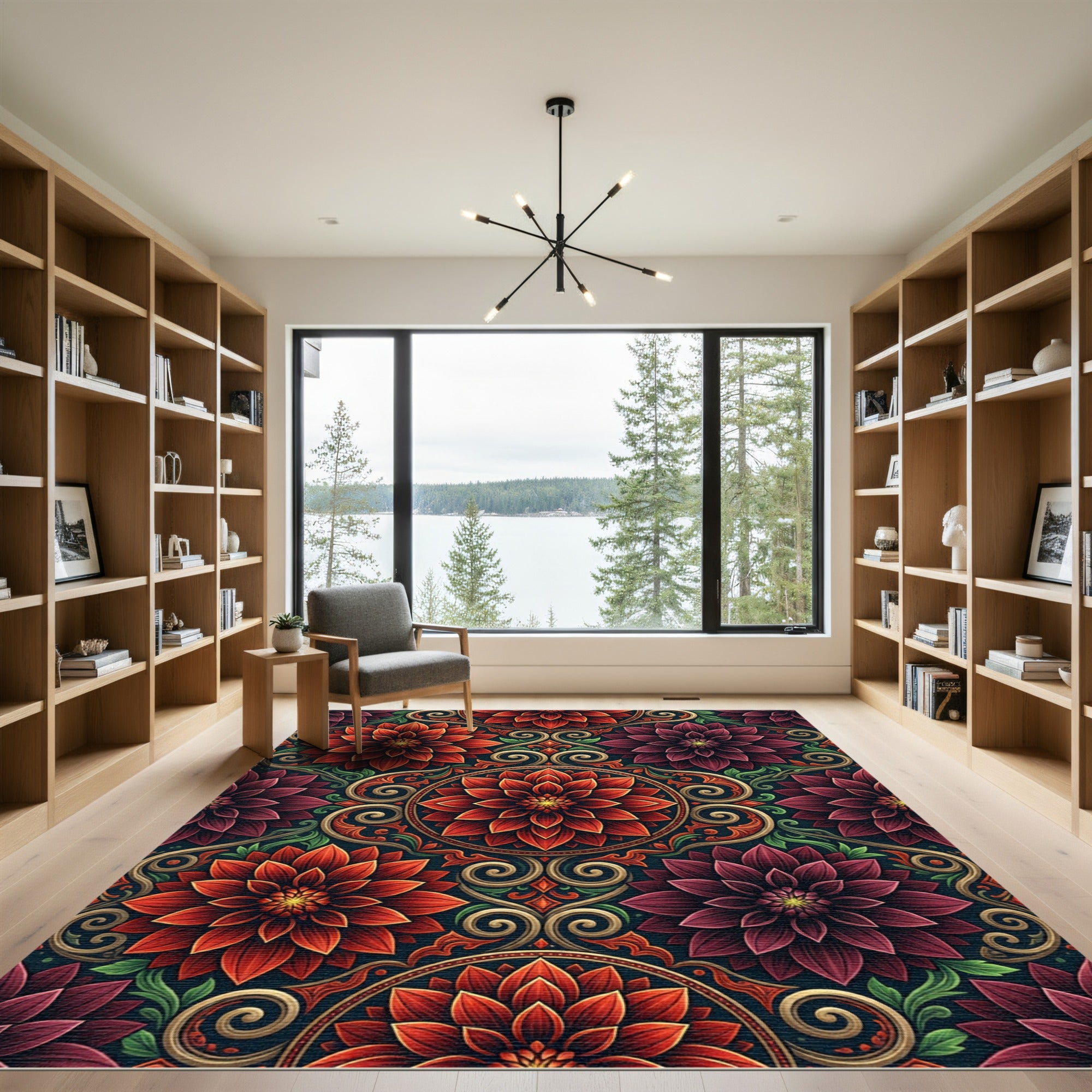 Crimson Burgundy Floral Medallion Arrangement Rug