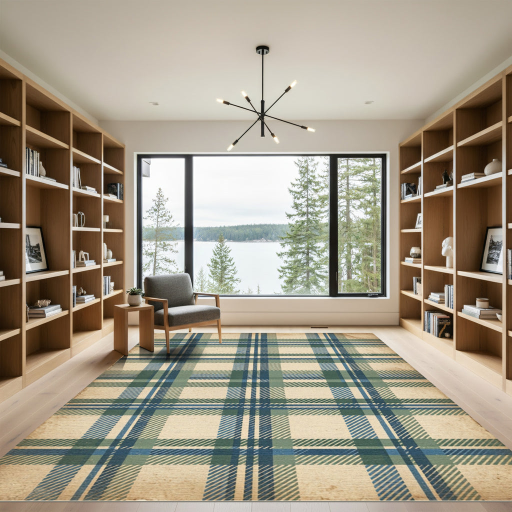 Vintage Blue and Green Plaid Rug