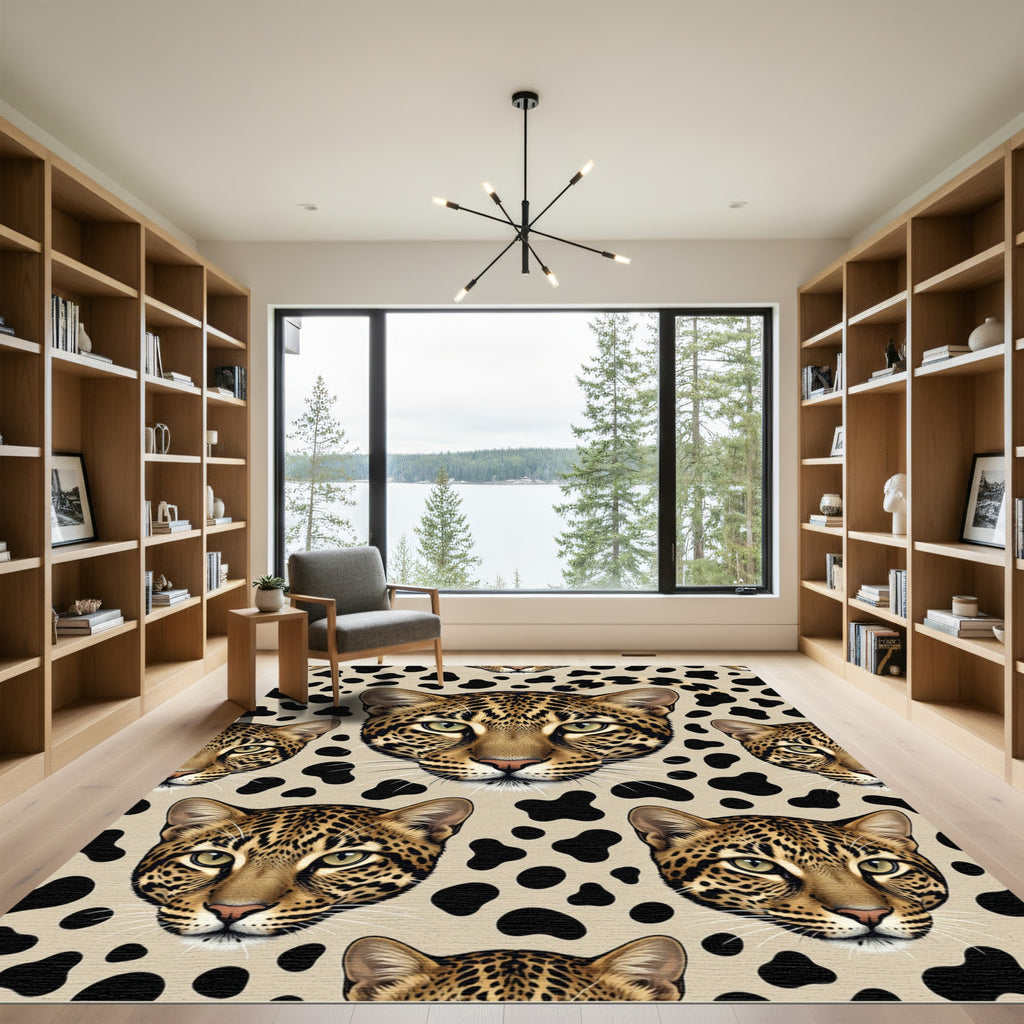 Leopard Spots Animal Heads Tonal Rug
