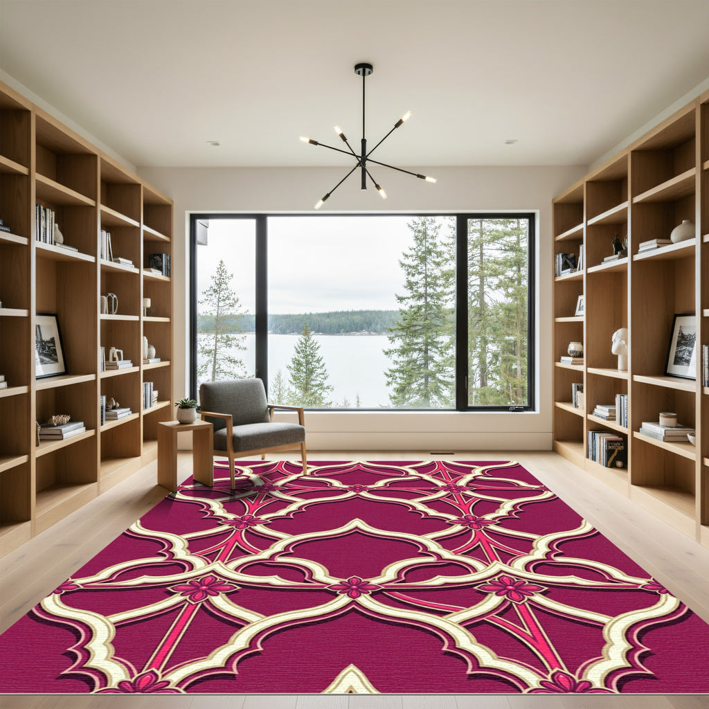 Ornate Burgundy Trellis with Floral Accents Rug