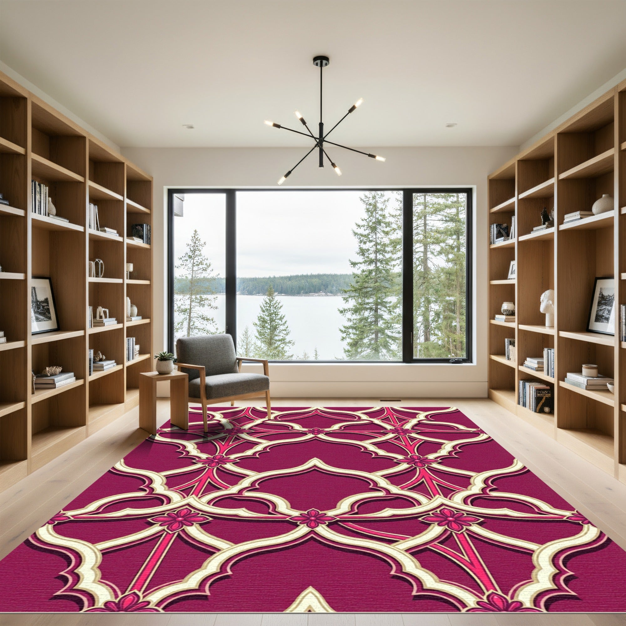 Ornate Burgundy Trellis with Floral Accents Rug