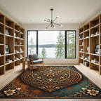 Golden Ornate Filigree Circular Medallion Rug