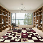 Warm Burgundy White Heart Grid Rug