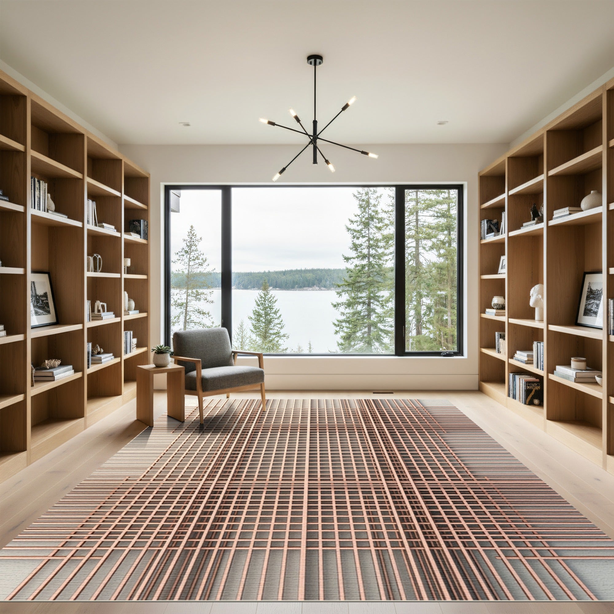 Copper Geometric Grid Intersecting Lines Rug
