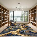 Abstract Gold And Navy Mountain Waves Rug