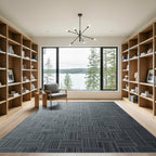Minimalist Charcoal Grey Linear Grid Rug