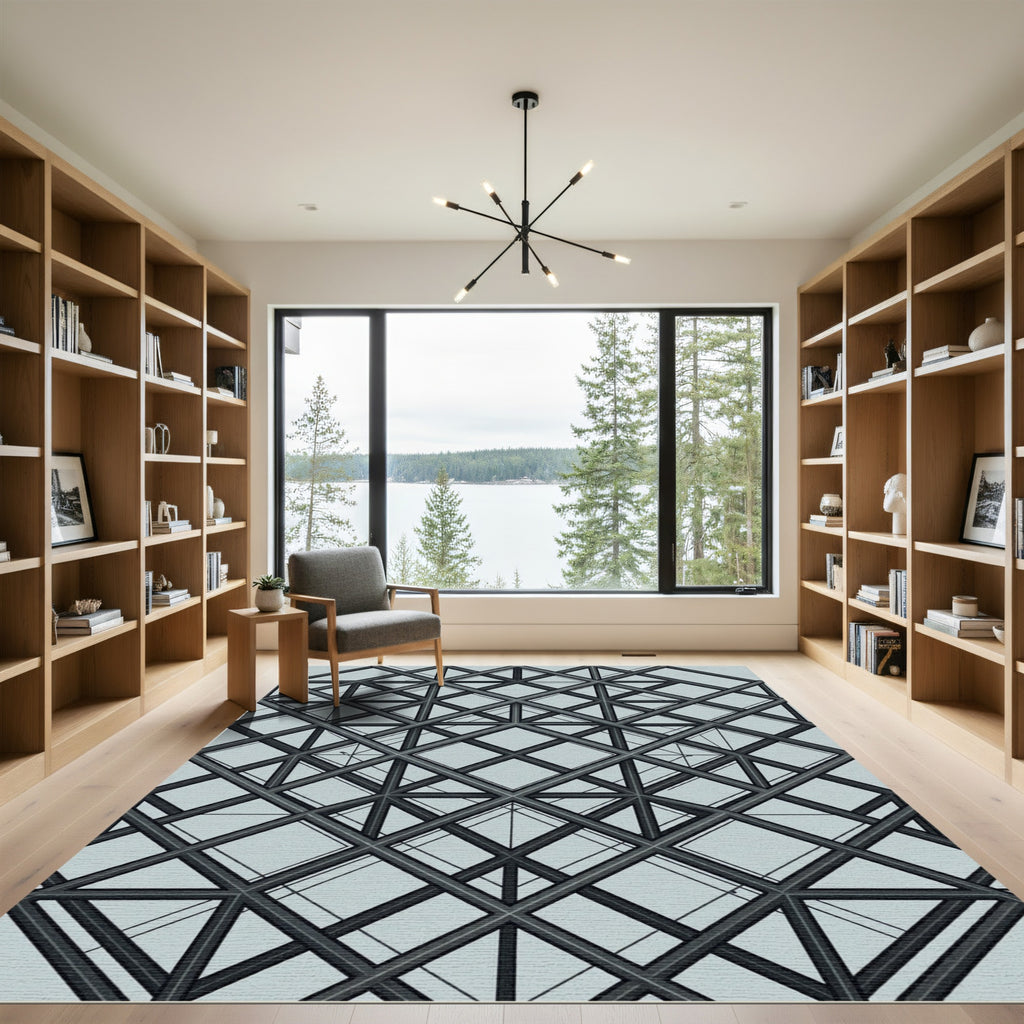 Industrial Steel Grey Geometric Lattice Rug