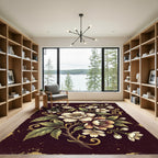 Elegant White Floral Dark Gold Vine Rug