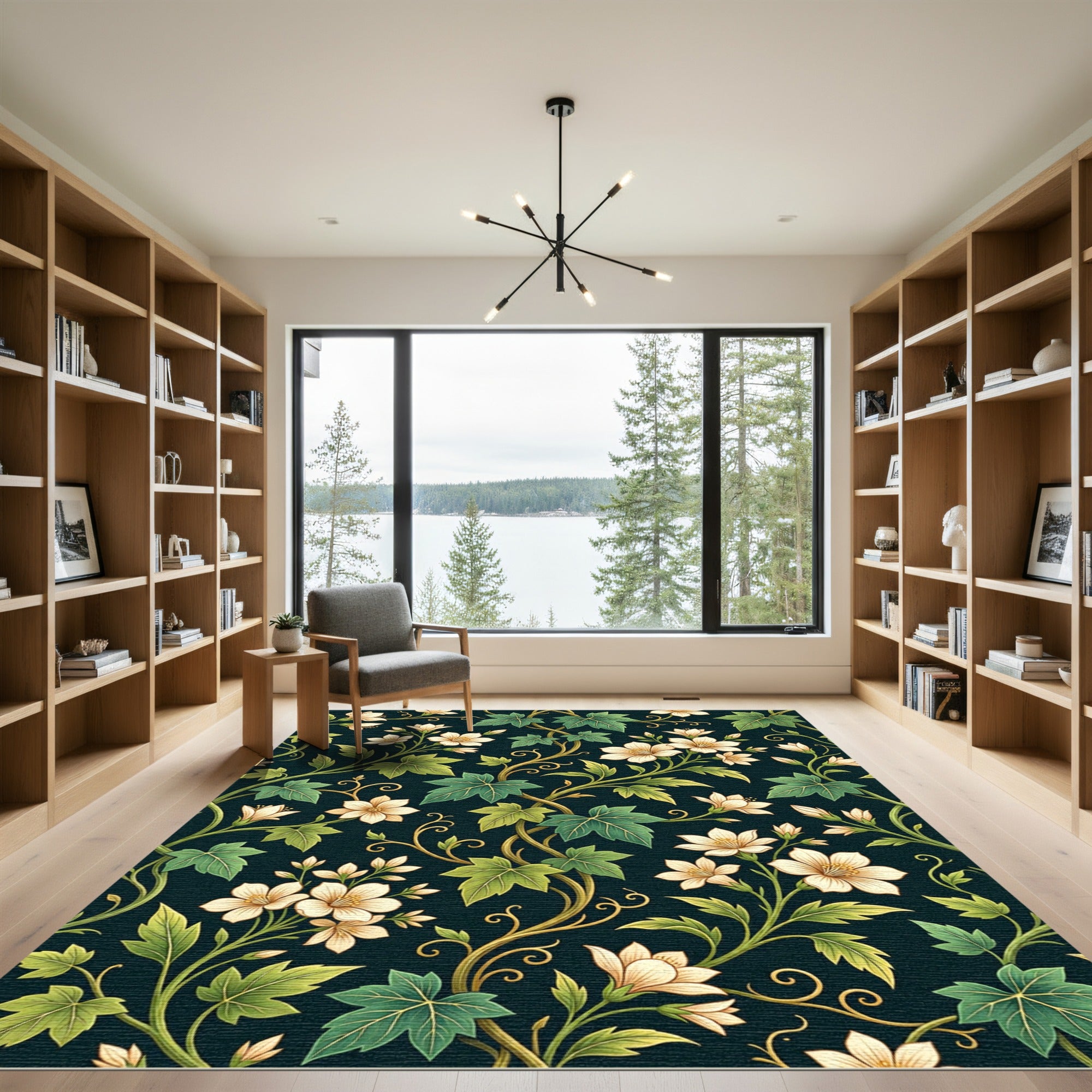 Elegant Cream Floral Ivy Vine Rug