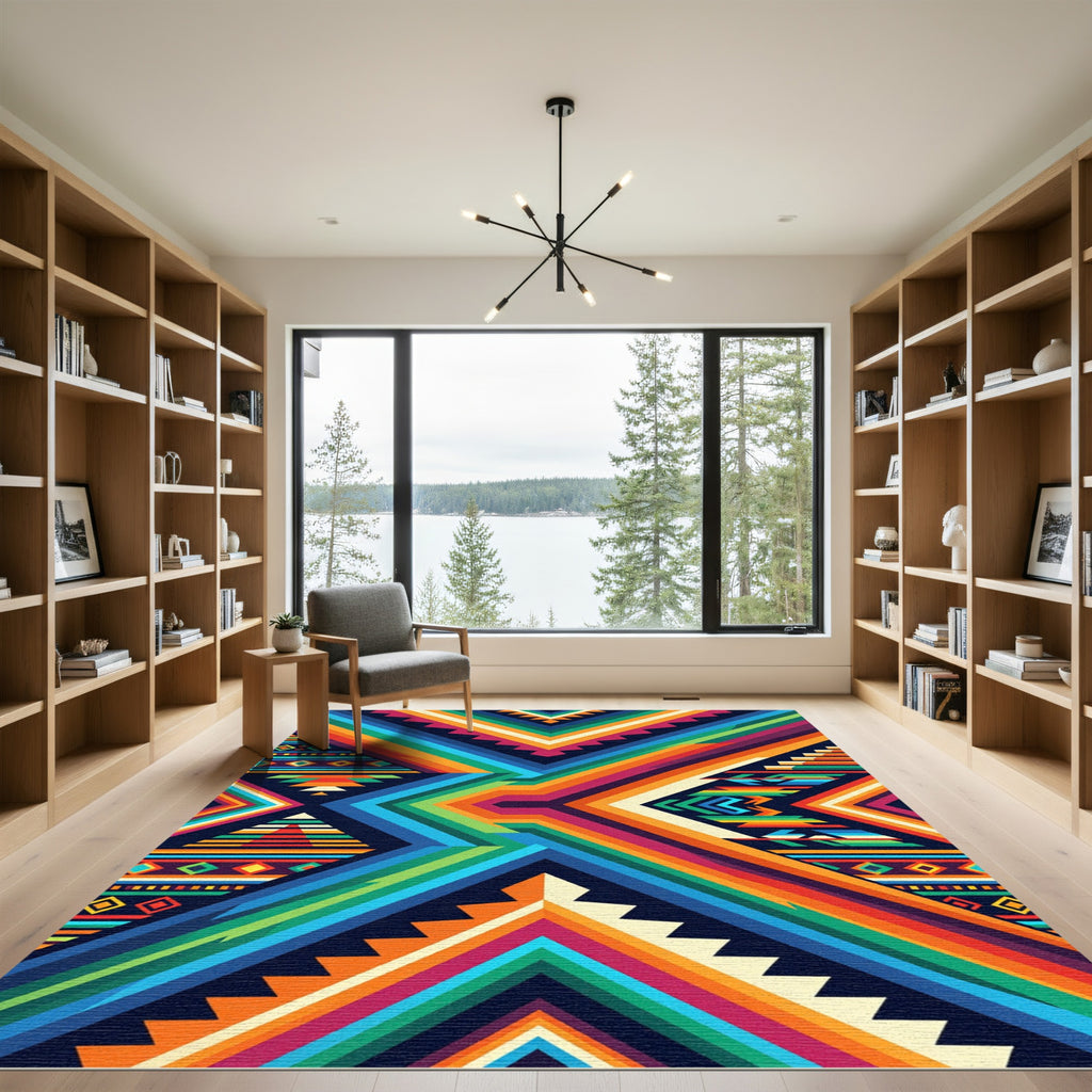 Vibrant Geometric Rainbow Mountain Art Rug