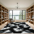 Bold Black Gray Brush Stroke Rug