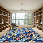 Vibrant Blue Peach Floral Burst Rug