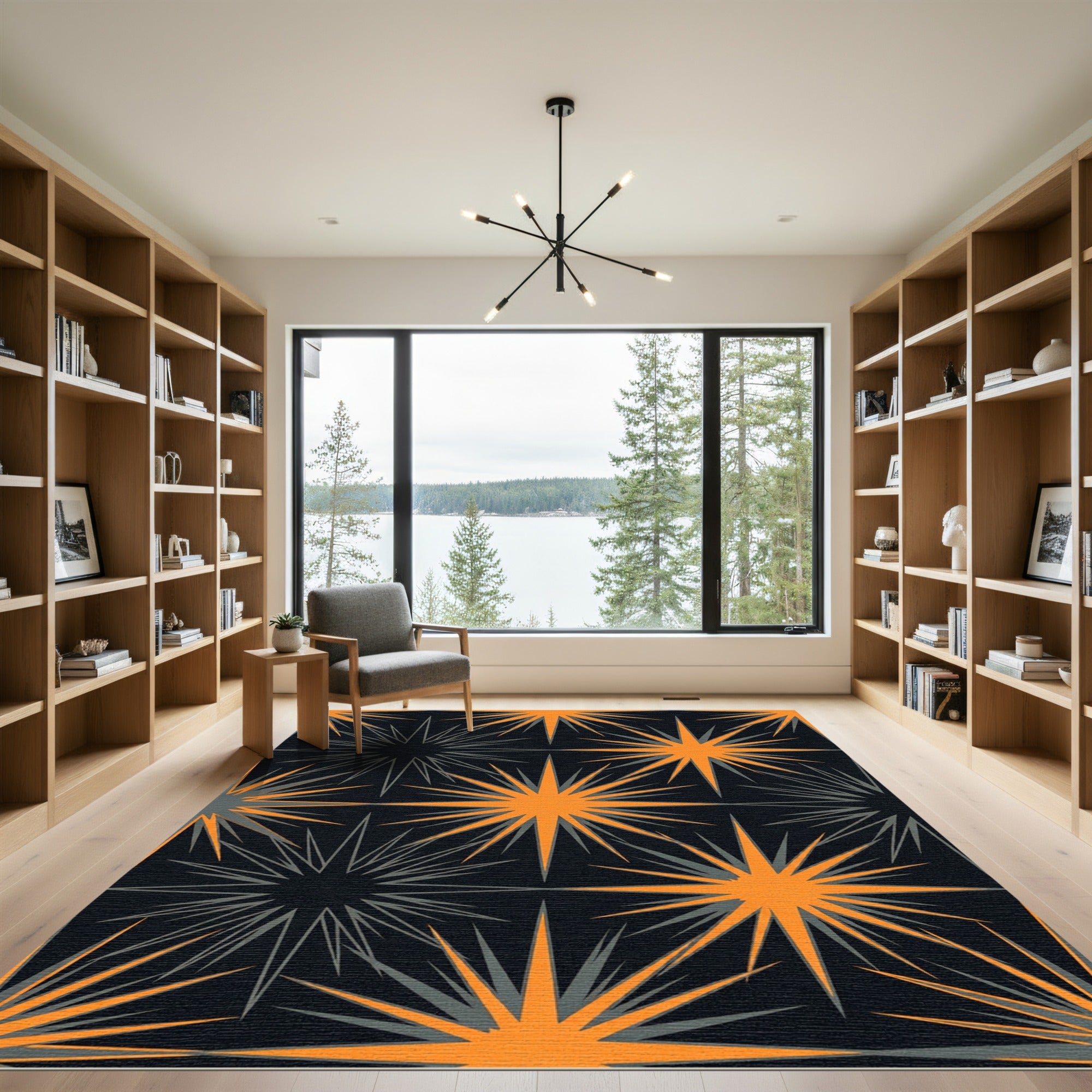 Midcentury Modern Celestial Starry Orange Rug