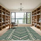 Sage Green Herringbone Botanical Branch Rug