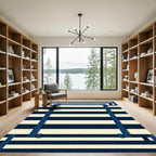 Navy Cream Geometric Grid Rug
