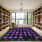 Neon Violet Cyberpunk Grid Square Luminescence Rug