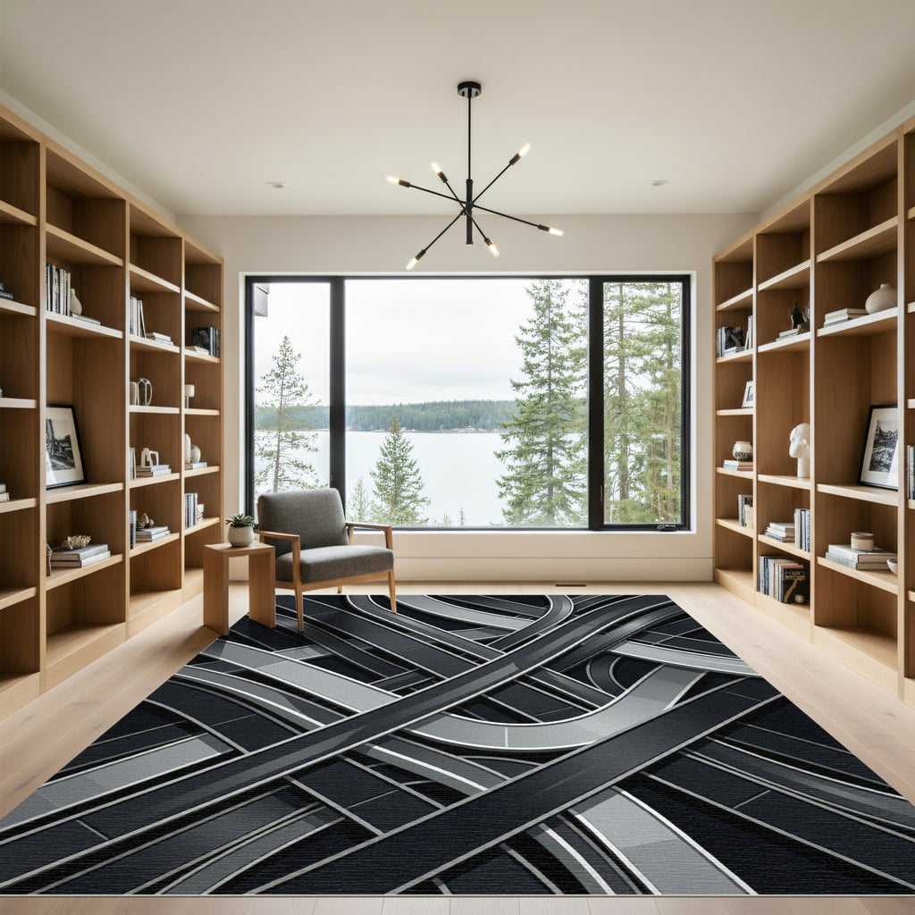 Monochrome Intersecting Highway Overpass Rug