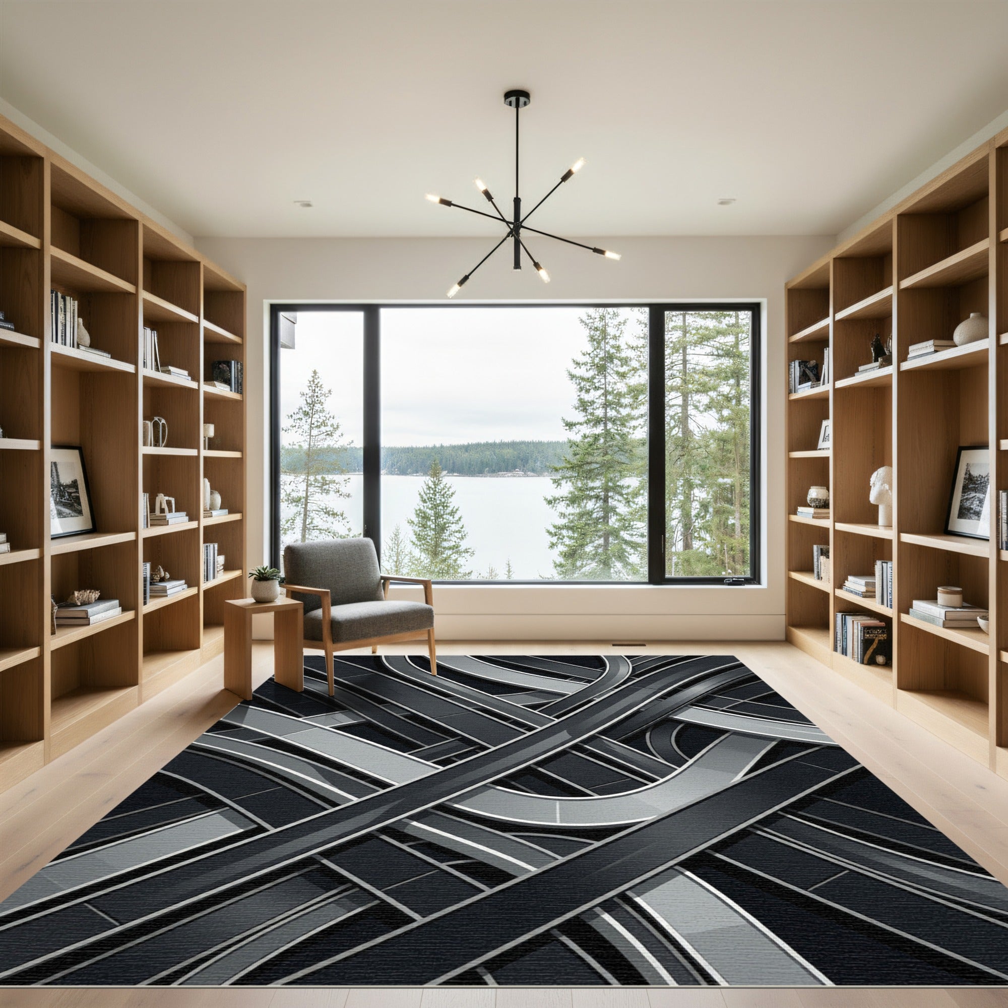 Monochrome Intersecting Highway Overpass Rug