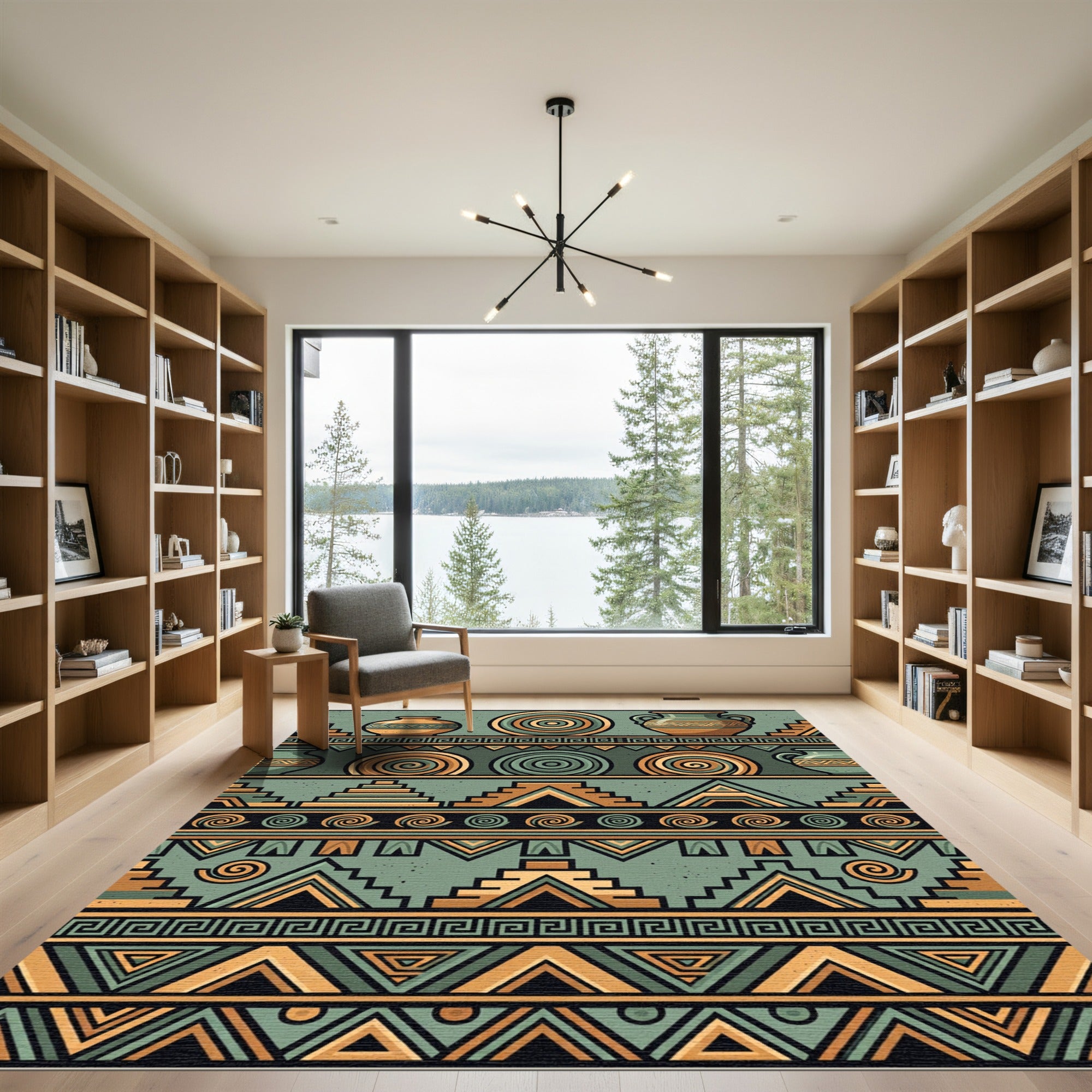 Earthen Aztec Geometric Terracotta Sage Arcs Rug