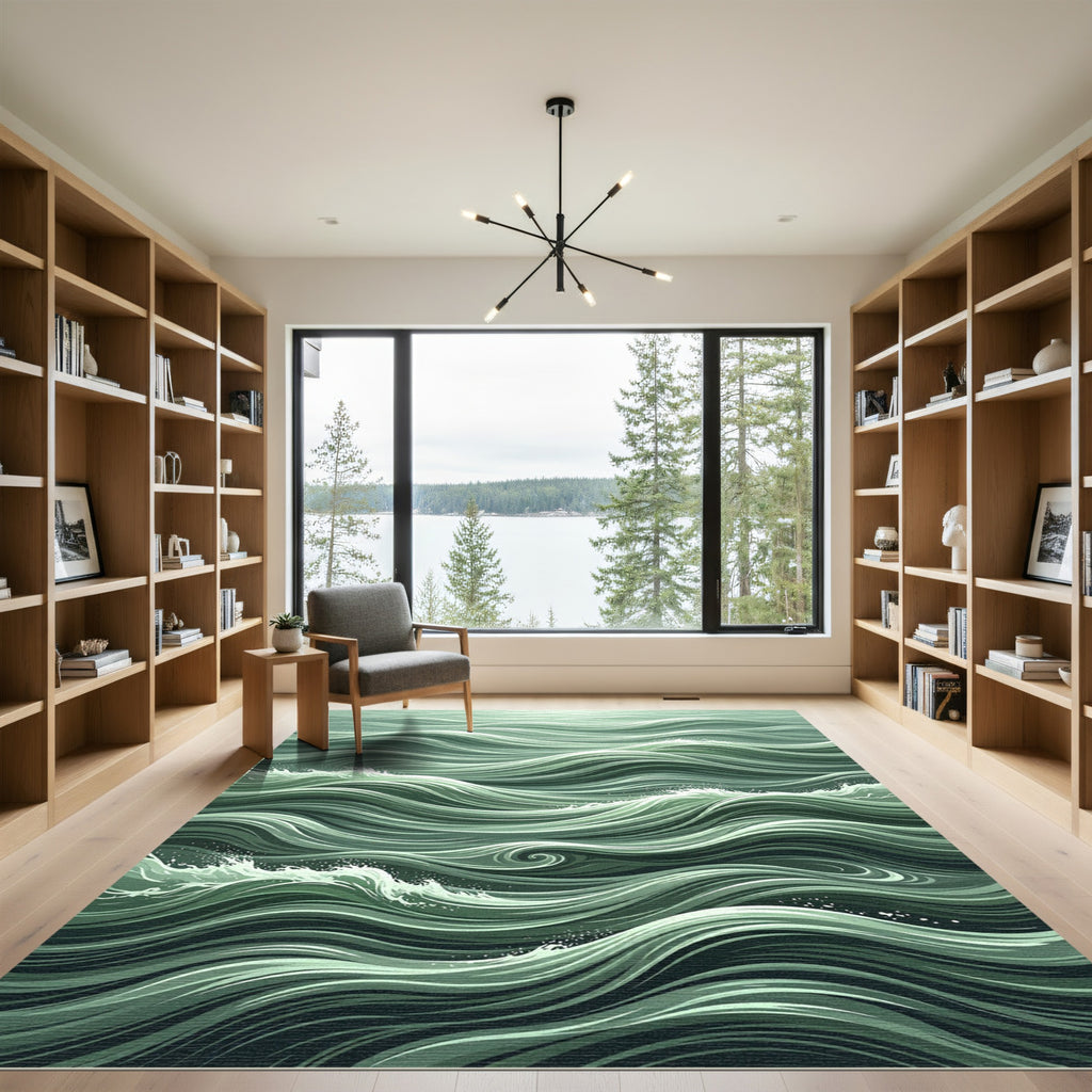 Abstract Sage Green Ethereal Ocean Swirl Rug
