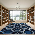Geometric Navy Sapphire Interlocking Hexagon Rug