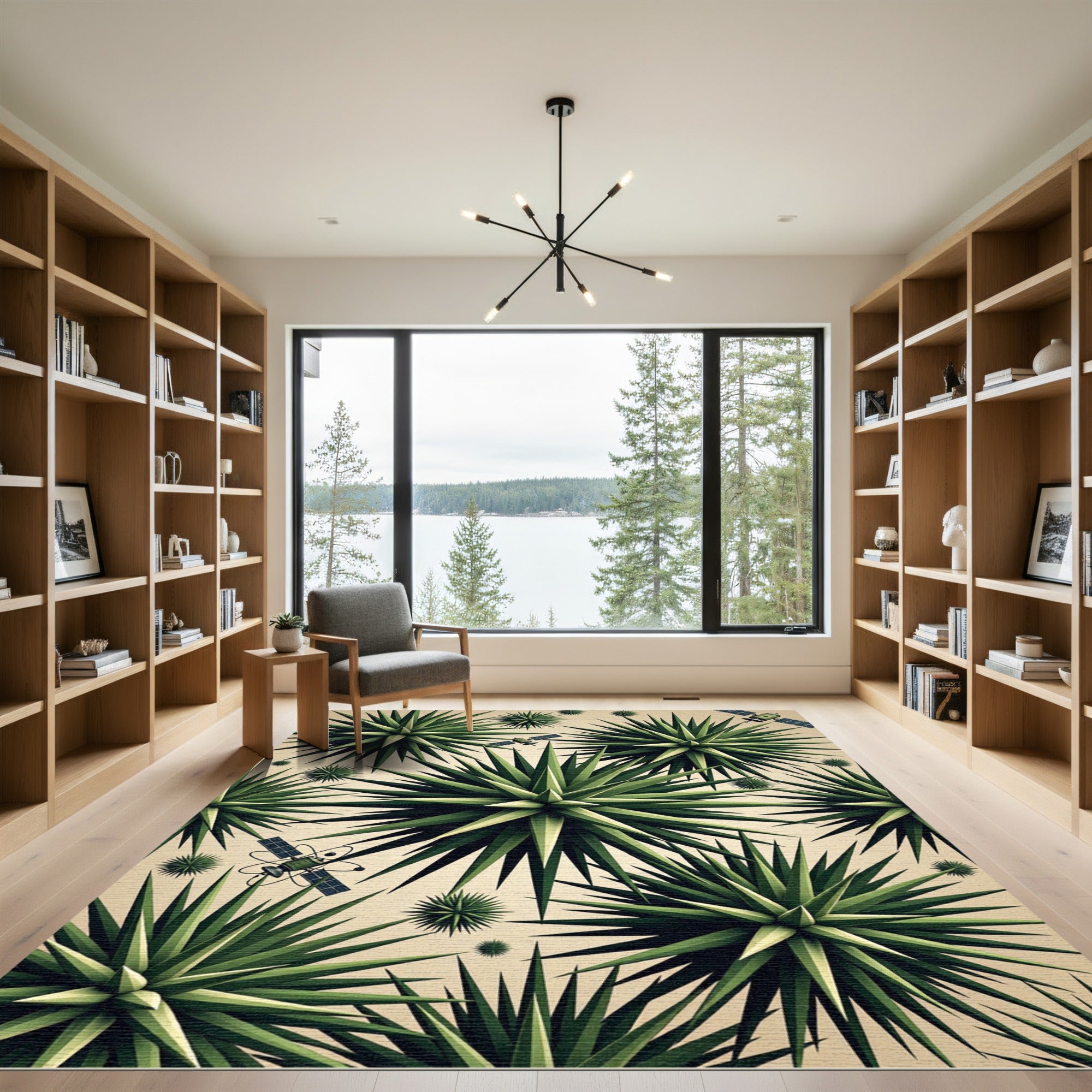 Emerald Starburst and Satellite Geometric Art Rug
