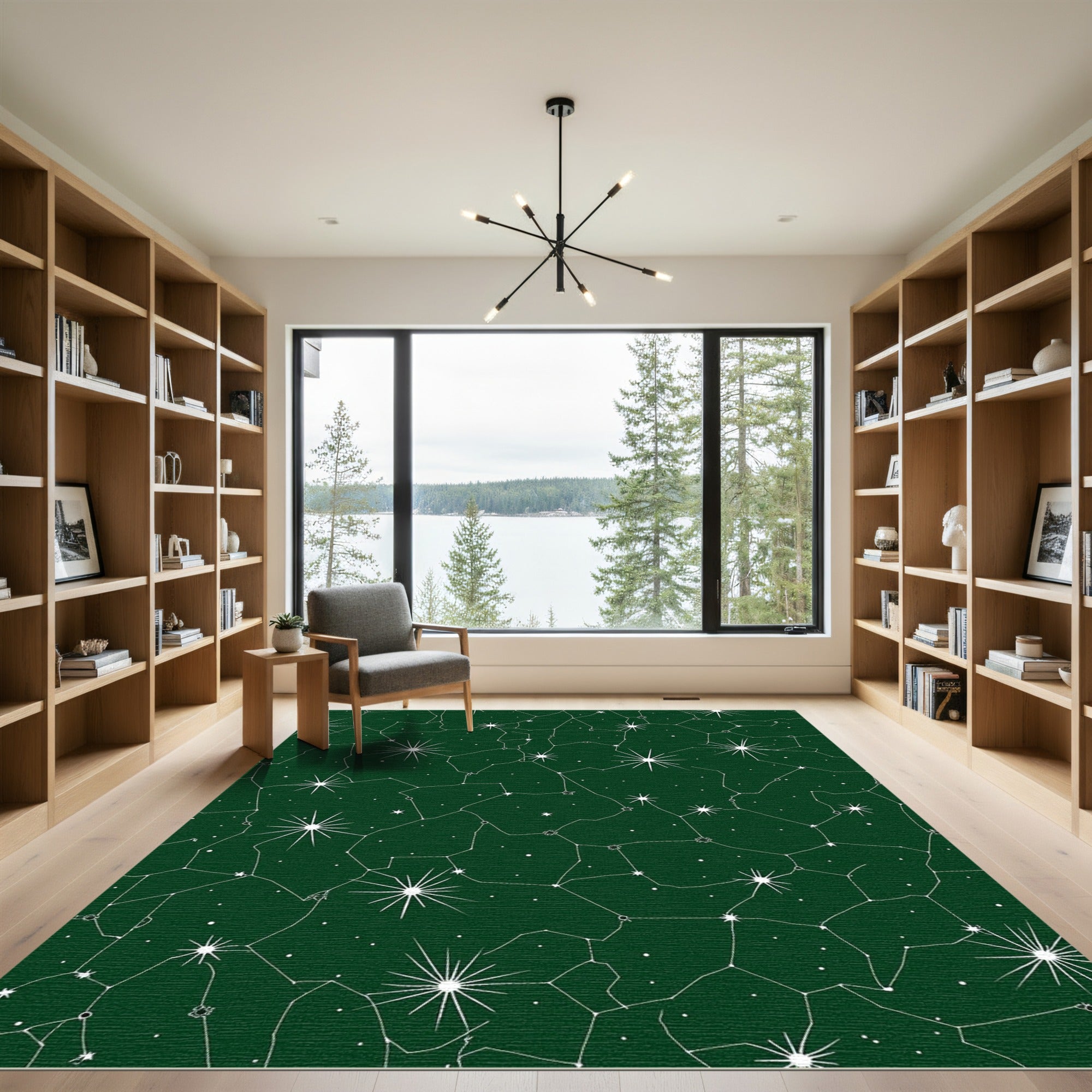 Deep Green Celestial Star Map Rug