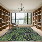 Elegant Olive and Slate Green Paisley Rug
